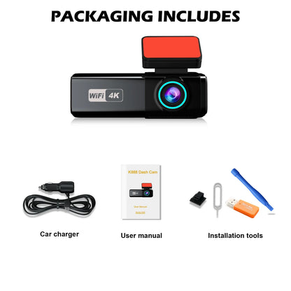 Aprilboy 4K WiFi Dash Cam 2160P – Dual Lens Front & Rear Car DVR, Night Vision, G-Sensor, 24H Parking Monitor