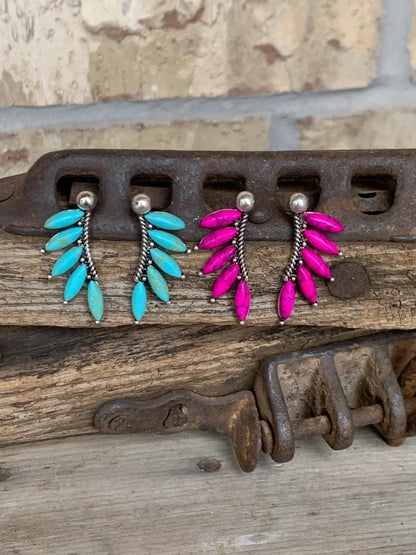 Vintage Tribal Gemstone Earrings - Women's Ethnic Style Rose Red Blue Fashion Jewelry Gift