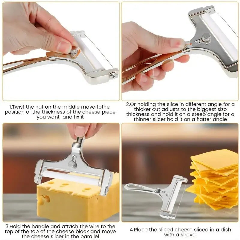 Adjustable Stainless Steel Wire Cheese Slicer - 1pc Kitchen Tool for Perfectly Cut Soft and Semi-Hard Cheeses