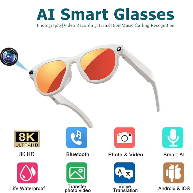 ViVO 8K AI Smart Glasses – HD Color-Changing, 1200MP Camera, ChatGPT, Translate, Bluetooth Calls, Voice Assistant & Music Control 2026