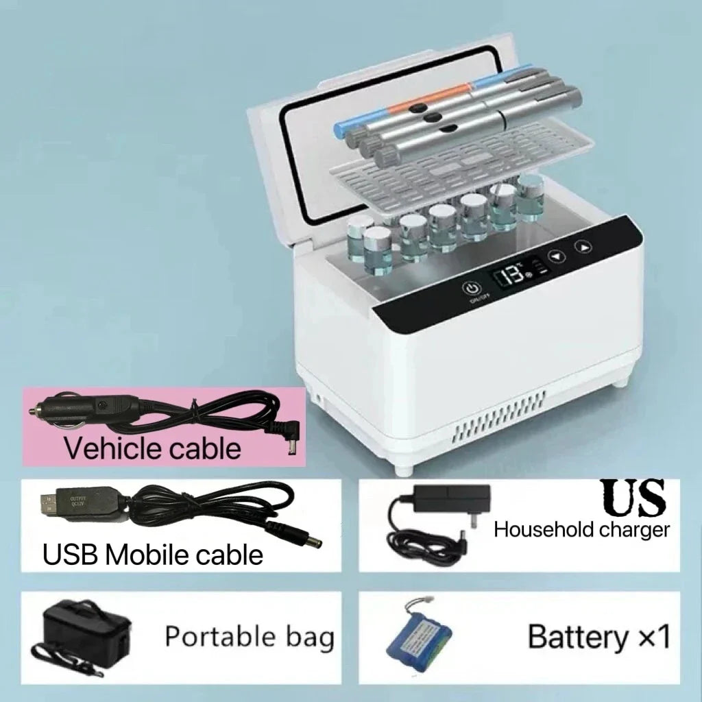 Insulin Medicine Cooling Box — Double-Layer Large Capacity Refrigeration with LED Touch Screen for Car Travel