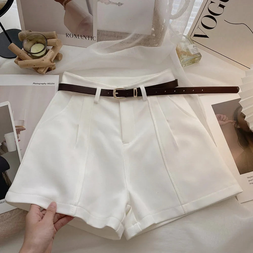 Casual Women’s A-Line Shorts — Vintage Solid High Waist Office & Streetwear Summer Trousers