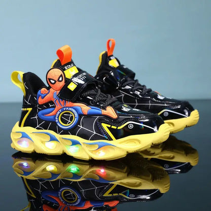 Disney Boys LED Shoes – Cartoon Sports Sneakers with Non-Slip Leather, Size 25-35, Perfect for Running