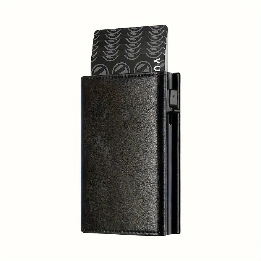 Men’s Minimalist RFID Wallet — Zipper Coin Purse & Pop-Up Metal Card Holder