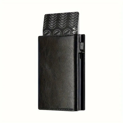 Men’s Minimalist RFID Wallet — Zipper Coin Purse & Pop-Up Metal Card Holder