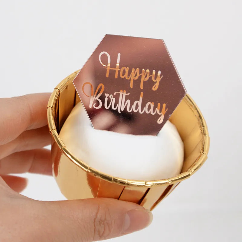 10Pcs Rose Gold Acrylic Cake Toppers - Round 'Happy Birthday' Decor for Cakes & Cupcakes, Elegant Party & Dessert Accessories