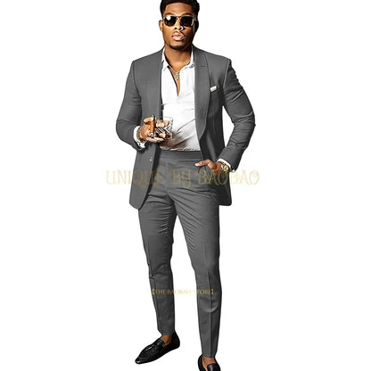 Men's Brown 2 Piece Suit - Shawl Collar Single Breasted Tuxedo Blazer & Pants Set For Wedding, Business & Formal Events