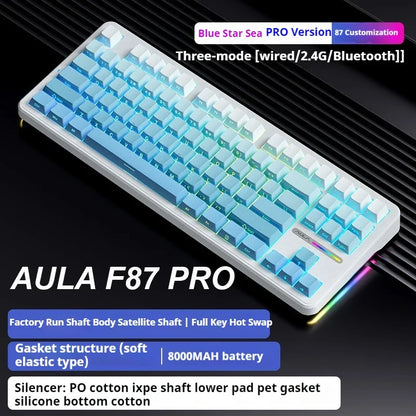 AULA F87 Pro Tri-Mode Mechanical Gaming Keyboard – Wired, 2.4G Wireless, Bluetooth, 87-Key RGB Hot-Swappable PBT, 8000mAh