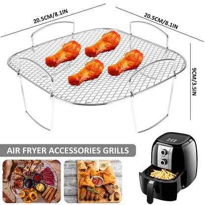 Stainless Steel Air Fryer Rack – Multi-Layer Stackable Grilling, Toast, BBQ Basket & Cooking Tray Accessory
