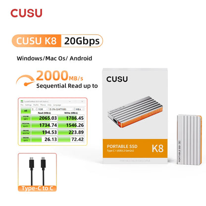 CUSU Portable External SSD Drive 256GB/512GB/1TB/2TB Type-C Solid State Drive for Phone, Laptop & Fast Data Storage