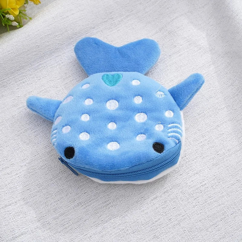 New Cartoon Shark Plush Coin Purse - Cute Zipper Bag with Pendant, Ideal for Data Cables and Small Items