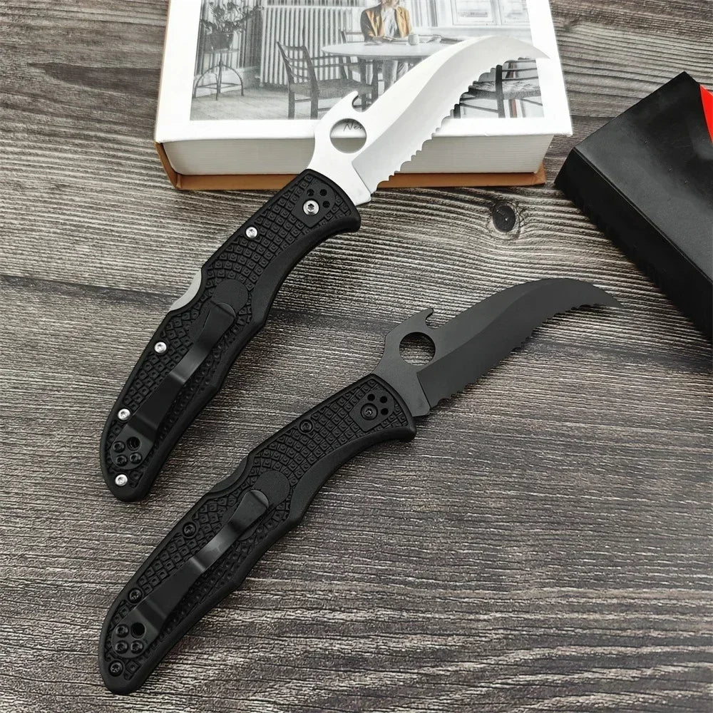C12S Tactical Folding Pocket Knife – D2 Blade with Nylon Fiber Handle, Outdoor Hunting Utility Knife with Back Lock