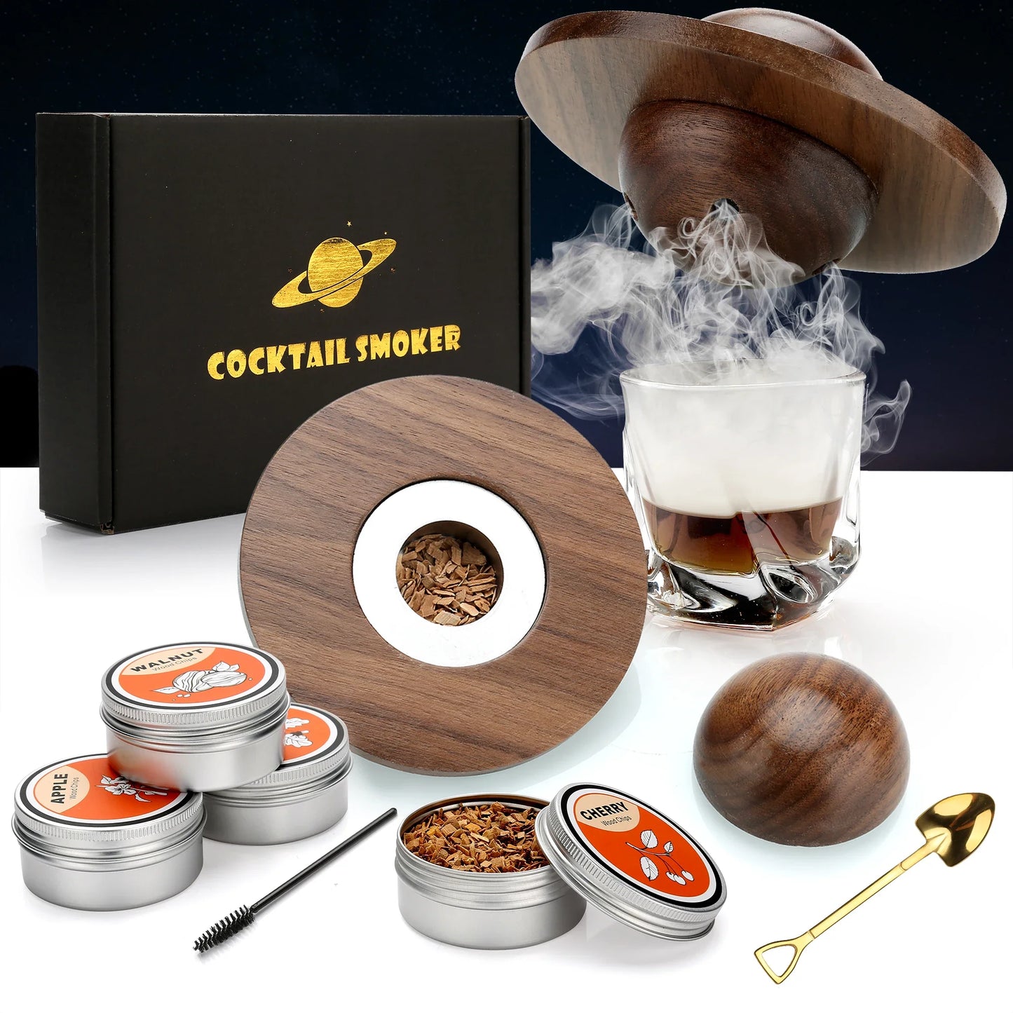 Cocktail Smoker Kit – Whiskey Smoking Set with 4 Wood Chips, Old Fashioned Drinks Accessories