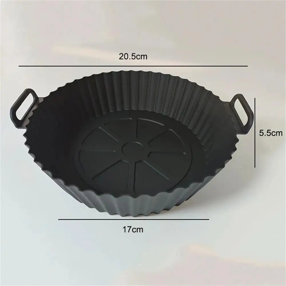 Air Fryer Silicone Baking Tray Mat - Circular, High-Temperature Resistant, Foldable Food-Grade Tray with Double Ear Handles