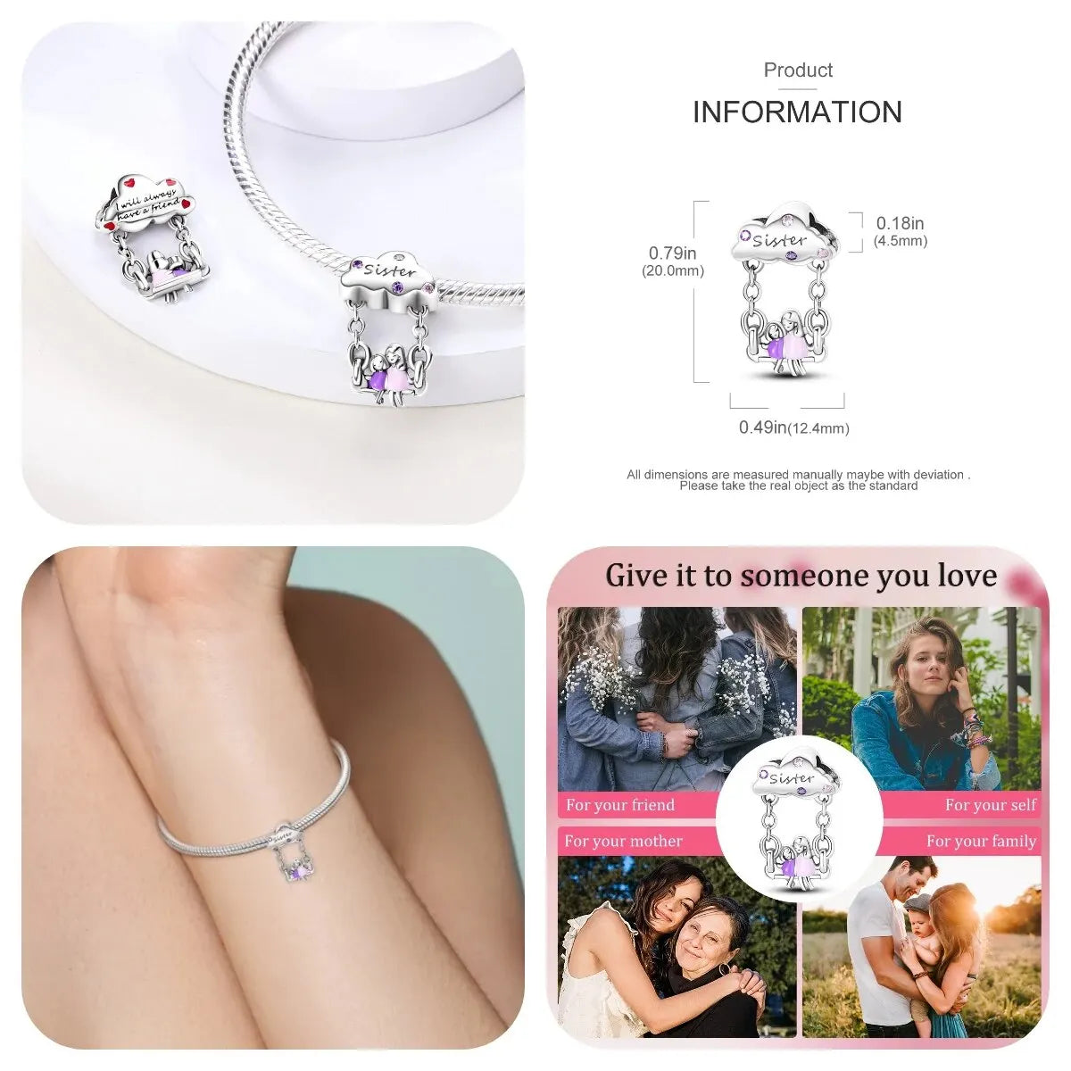 MULA Chameleon Silver-Plated Charm with Color-Changing Crystal Ball - DIY Snake Chain Bracelet Jewelry Gift for Women