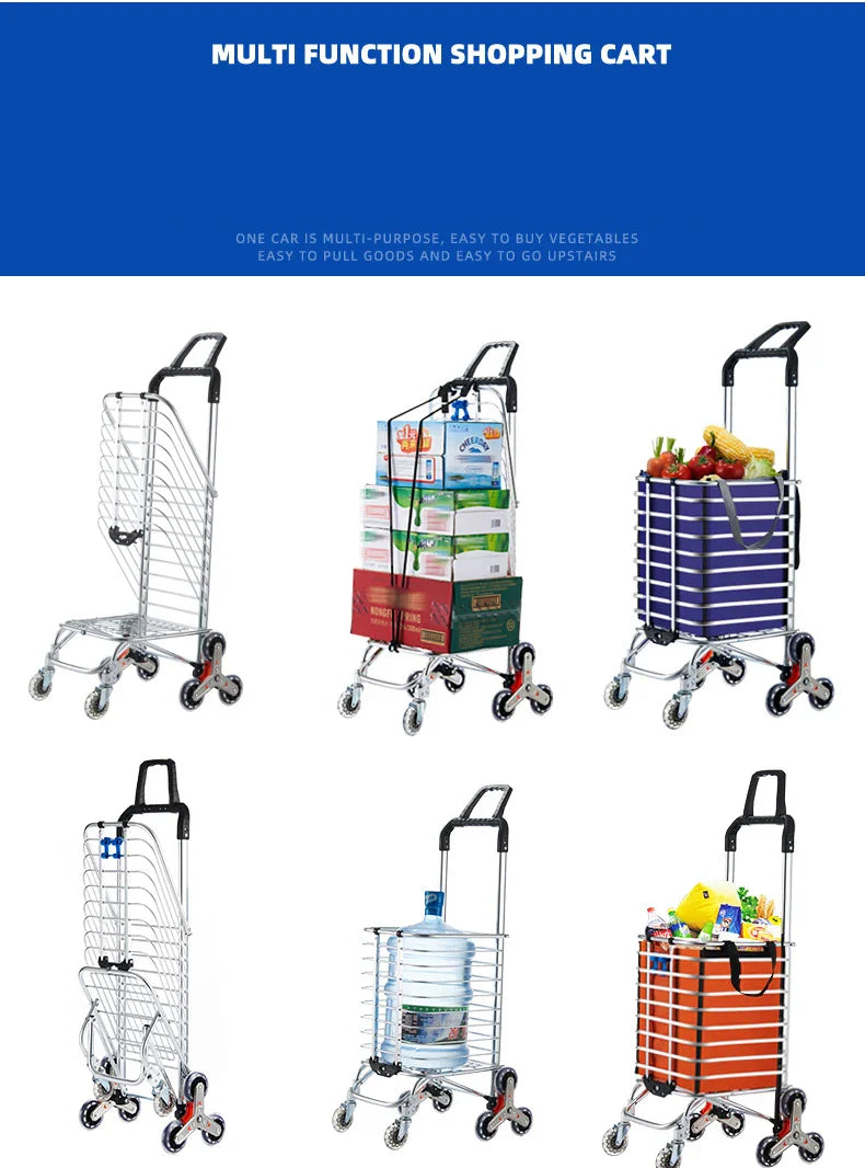 Aluminum Alloy Folding Grocery Cart – Portable Lightweight Shopping Trolley with Step Climbing for Supermarket & Food