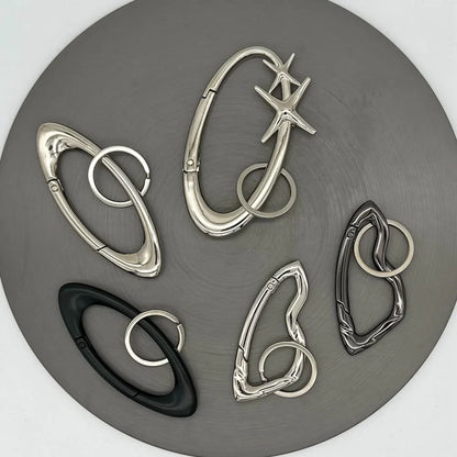 Y2K Punk Star Oval Carabiner Keychain – Axe-Shaped Mountaineering Key Ring Gothic Backpack Accessory