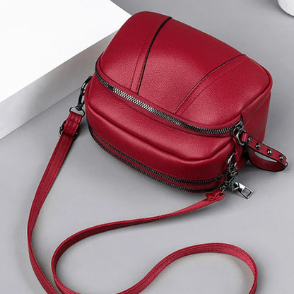 Women's Rivet Zipper Crossbody Bag – Solid Color Soft Leather Mobile Phone Shoulder Purse