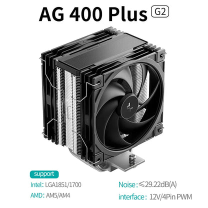 DEEPCOOL AG400 CPU Air Cooler – 4 Heat Pipes Dual Fan 2000RPM High Performance Radiator for Intel LGA1700/1200/115X & AMD AM4 Cooling System