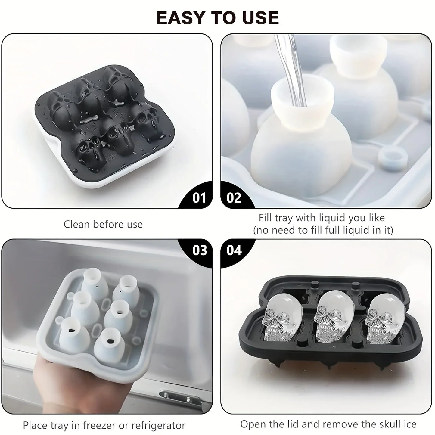 Skull Ice Ball Mold – 3D Silicone Ice Cube Tray, BPA-Free for Freezer & Cocktails