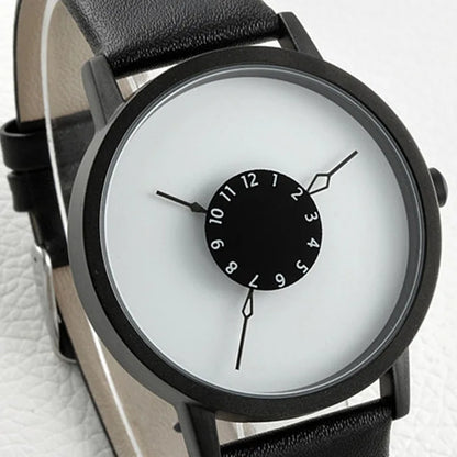 Popular Reverse Pointer Couple Watch – Simple Black & White Quartz Wristwatch for Women & Men