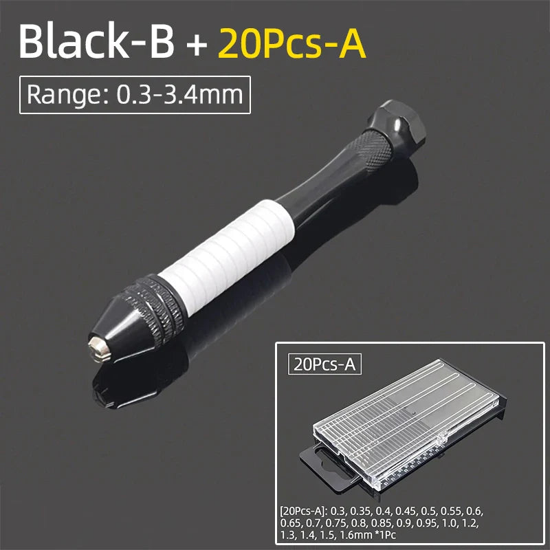 Mini Aluminum Hand Drill 0.3–3.4mm – Keyless Chuck Micro Rotary Tool with HSS Twist Drill Bit Set for Wood & DIY Crafts