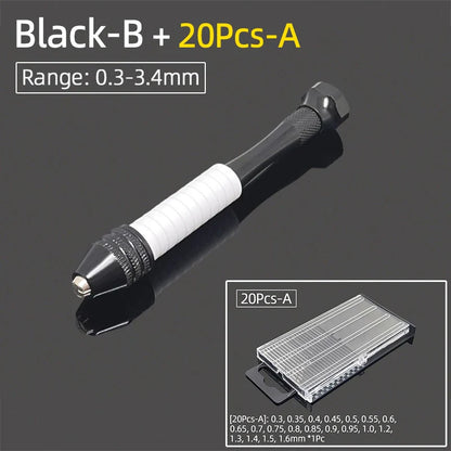 Mini Aluminum Hand Drill 0.3–3.4mm – Keyless Chuck Micro Rotary Tool with HSS Twist Drill Bit Set for Wood & DIY Crafts
