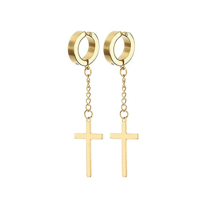 Gold Cross Huggie Hoop Earrings - Minimalist Dangle Charm Jewelry for Men & Women