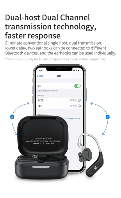 KZ AZ09 HD Bluetooth Earphones – Wireless HIFI Ear Hook Headset with Charging Case, Compatible with KZ EDXPRO ZSNPRO ZS10PRO