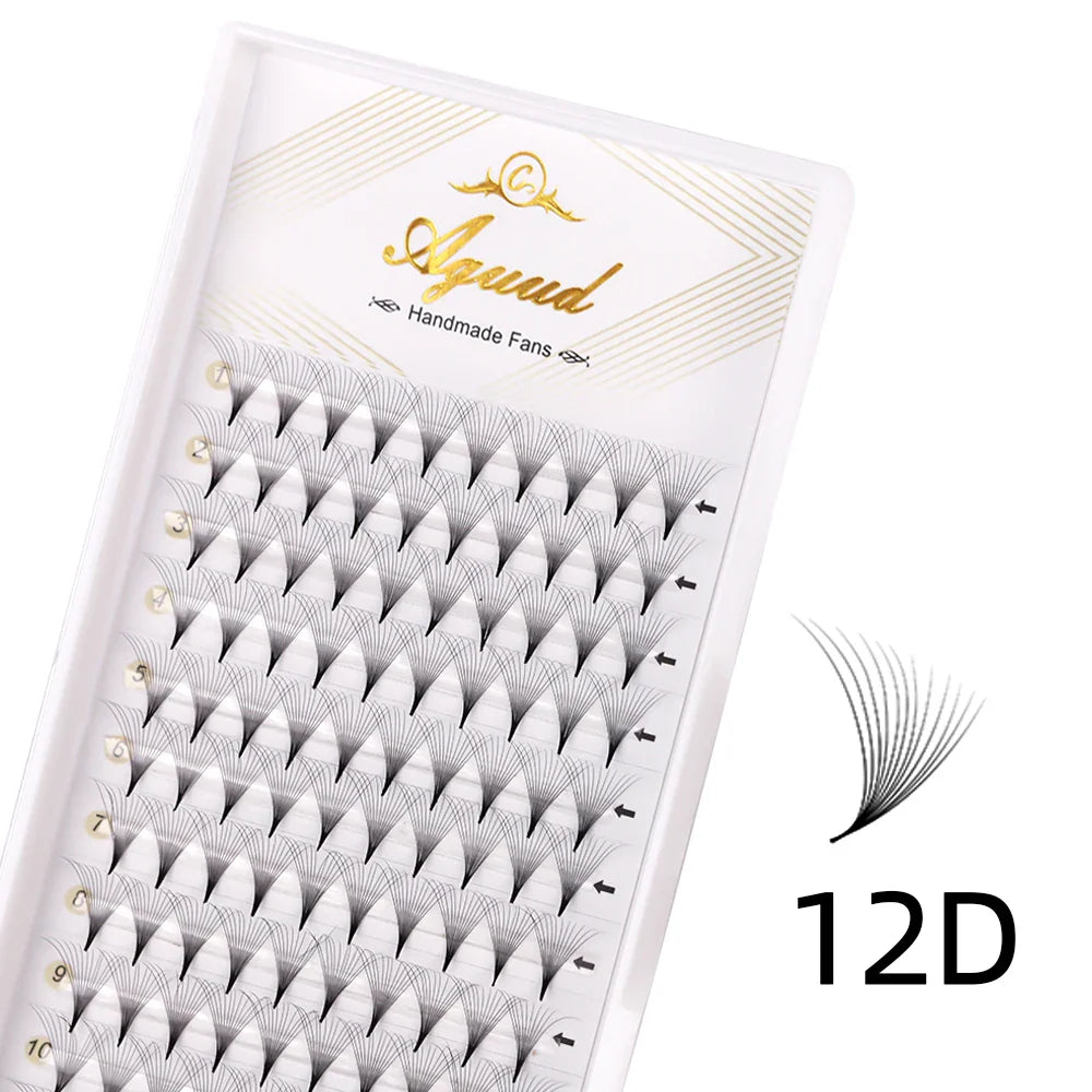 AGUUD 10-Tray Premade Volume Lashes – Super Fans with Needle Stem & Narrow Base for Eyelash Extensions