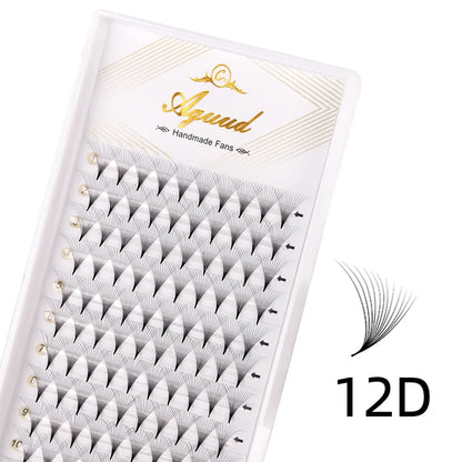 AGUUD 10-Tray Premade Volume Lashes – Super Fans with Needle Stem & Narrow Base for Eyelash Extensions