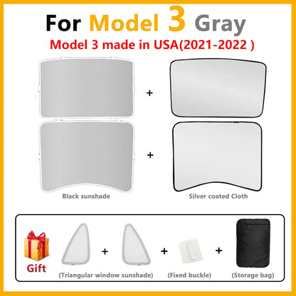Split Sunshade for Tesla Model 3 (2017-2023) & Model Y – Front & Rear Sunroof Windshield Skylight Glass Roof Cooling Shade