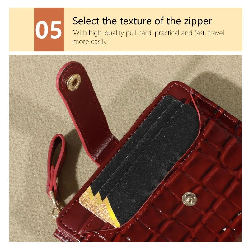 Elegant Women’s Multi-Card Wallet – Secure Double Zip PU Leather Clutch with Crocodile Texture and Stylish Storage