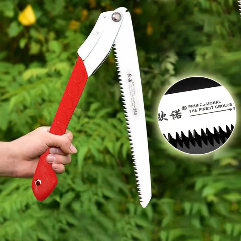 14-Inch Manganese Steel Folding Logging Saw: 3-Sided Tooth Safety Lock for Wood Branches, Tree Trimming, Bamboo Pruning, Bone Cutting