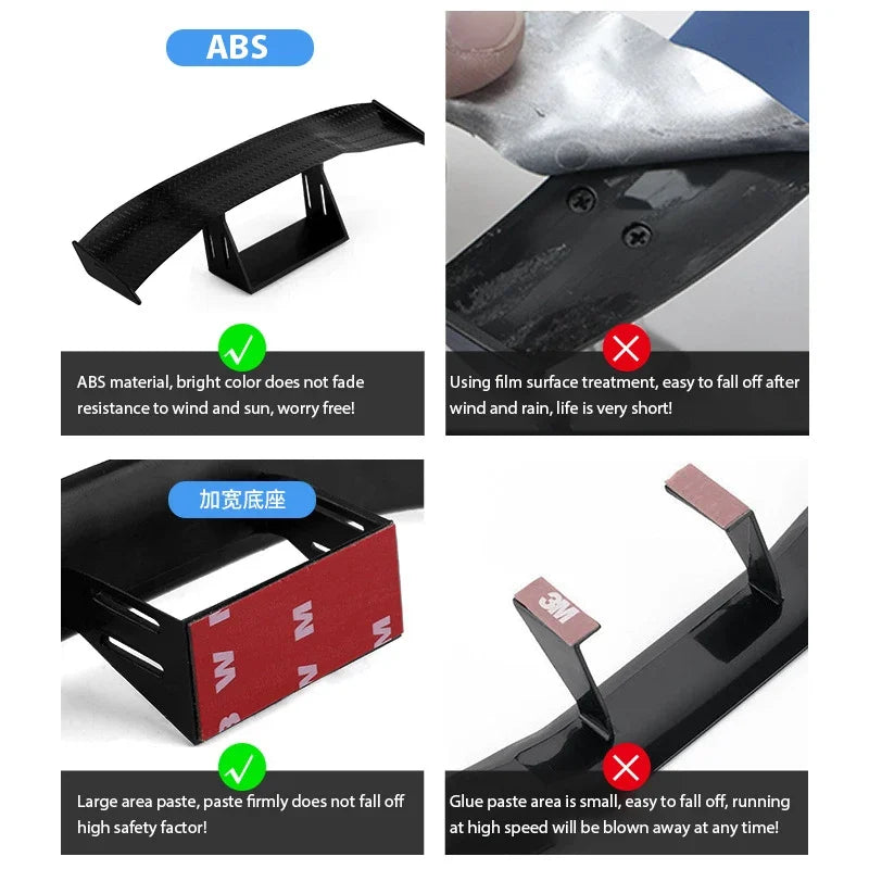 Black Mini Tail Fins Spoiler - Universal Car Exterior Racing Style Decorative Wing Accessories