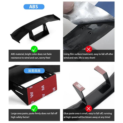 Black Mini Tail Fins Spoiler - Universal Car Exterior Racing Style Decorative Wing Accessories
