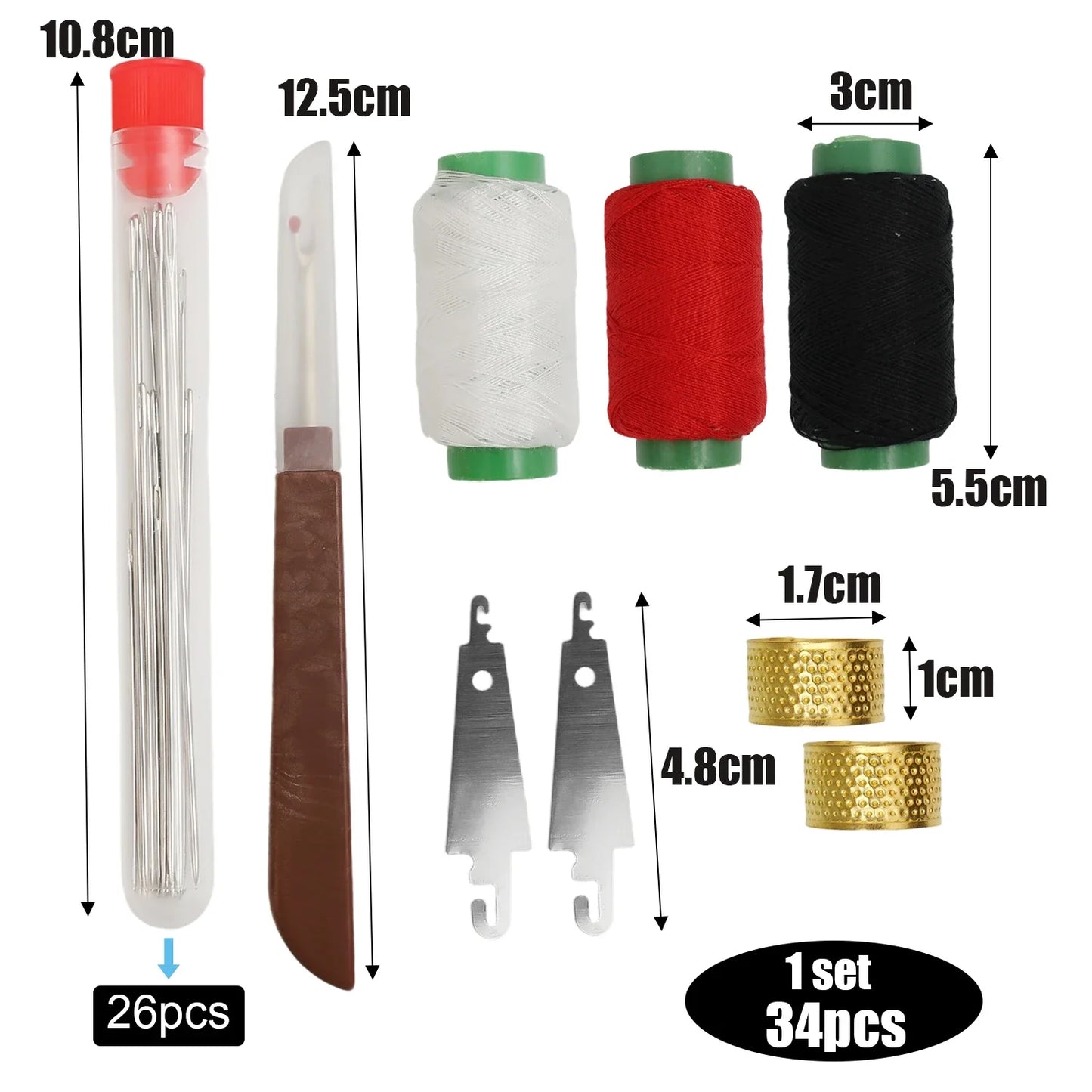 Big Eye Sewing Needle Set with Threader & Thimble – Steel Hand Stitching Kit for Embroidery, DIY Craft & Clothing Repair Tools