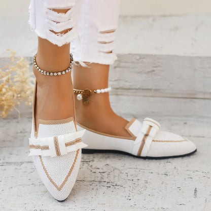 2024 Women’s Knitted Flats – Breathable Slip-On Pointed Toe Loafers, Comfortable Casual Walking Shoes in Solid Colors