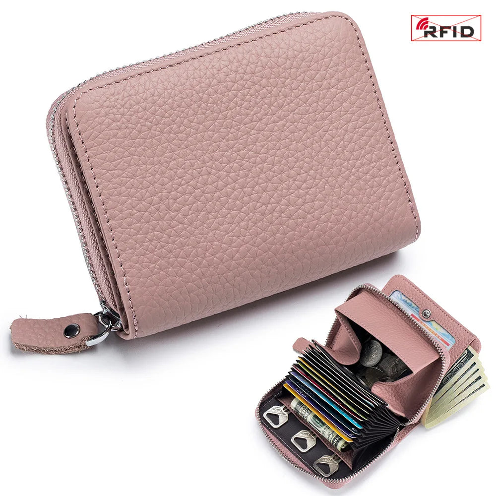 Genuine Leather RFID Short Wallet – Cowhide Card Holder Mini Coin Purse & Key Pouch for Men and Women