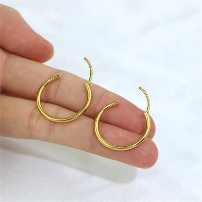 Gold-Plated Large Round Hoop Earrings — Smooth Stainless Steel Circles for Women, Multiple Sizes 12–60mm, Jewelry Gift