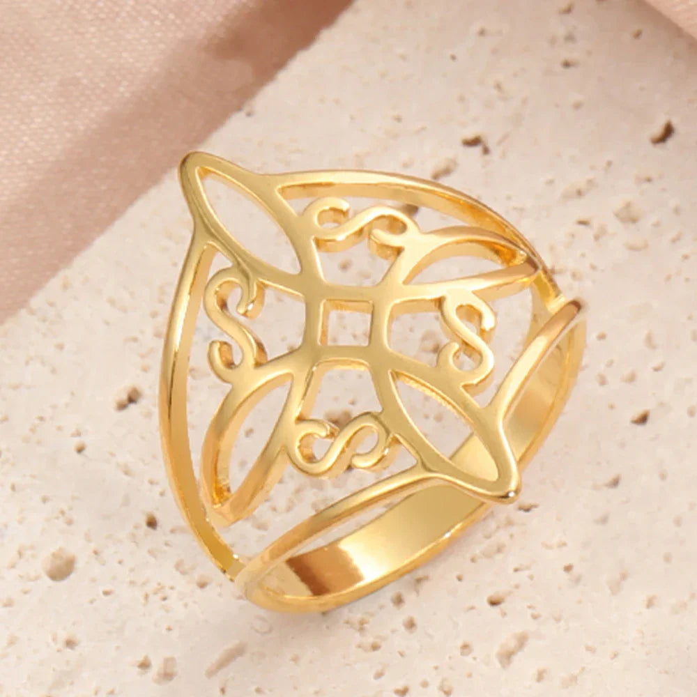 Witch Knot Stainless Steel Ring – Wiccan Celtic Knot Amulet, Good Luck & Protection Jewelry for Men & Women