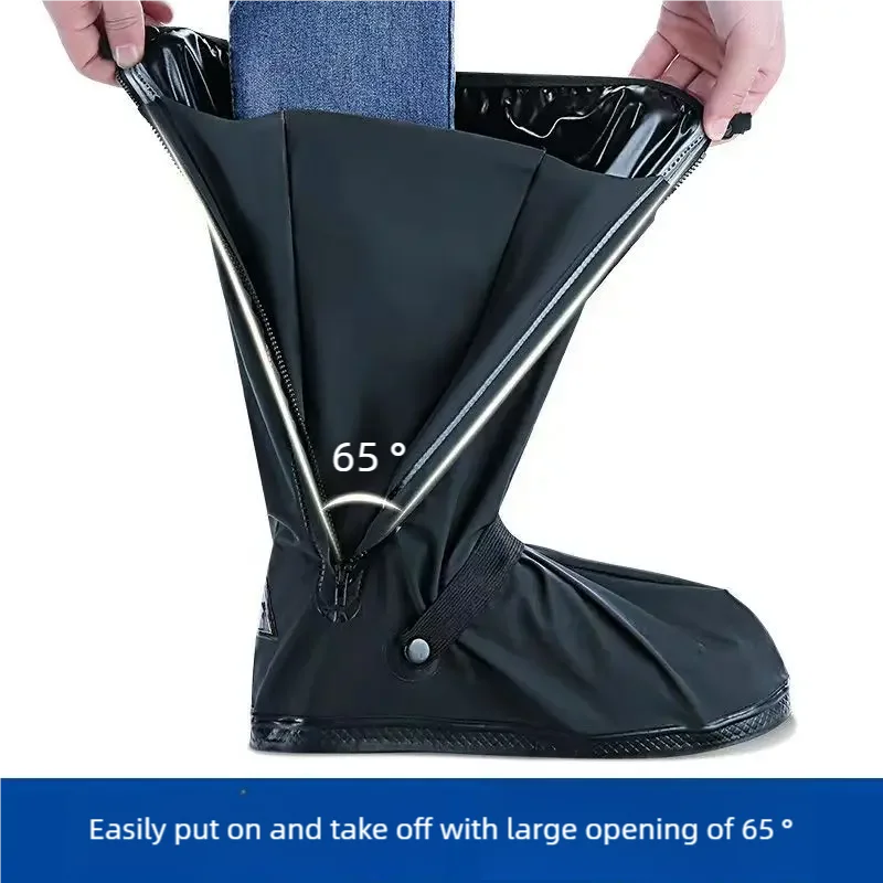Black Waterproof Rain Boot Covers – High-Top Shoe Covers with Reflector for Motorcycle, Bike & Outdoor Use (Men & Women)