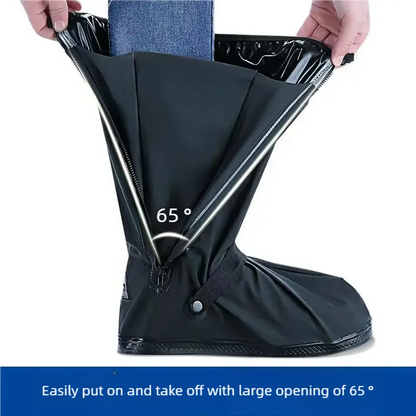 Black Waterproof Rain Boot Covers – High-Top Shoe Covers with Reflector for Motorcycle, Bike & Outdoor Use (Men & Women)