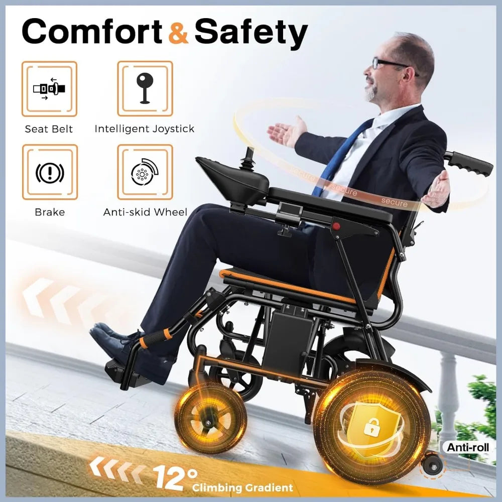 Foldable Electric Wheelchair for Adults — Intelligent Power Wheelchair with 15 Mile Long Range
