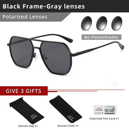 CLLOIO Fashion Aluminum Photochromic Sunglasses – Polarized Chameleon Anti-Glare Driving Glasses for Men & Women