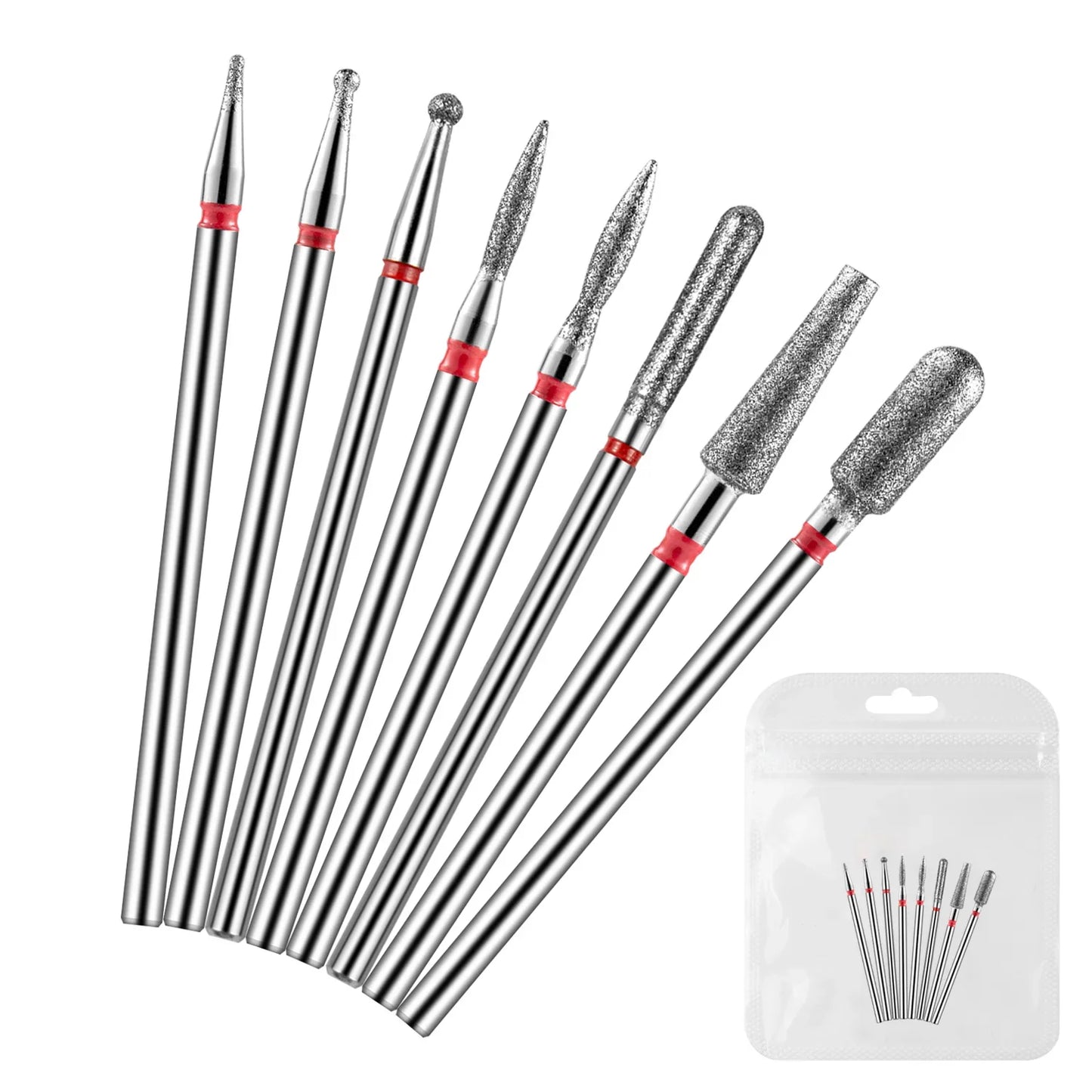 8PCS Diamond Nail Drill Bit Set – Electric Manicure Milling Cutters for Cuticle Cleaning & Nail Art Drill Accessories