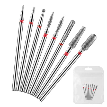 8PCS Diamond Nail Drill Bit Set – Electric Manicure Milling Cutters for Cuticle Cleaning & Nail Art Drill Accessories