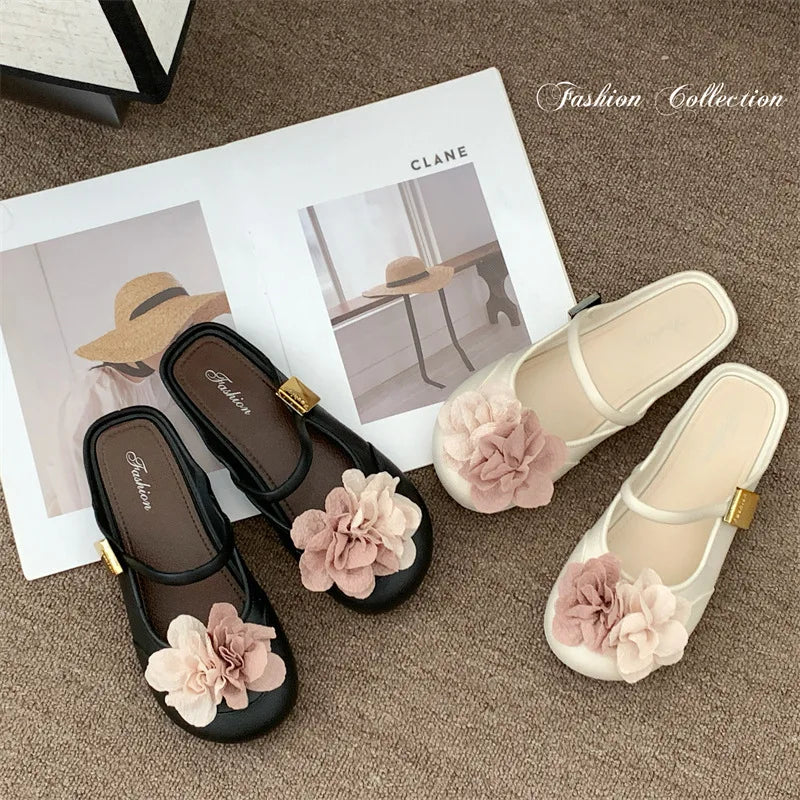 Women's Double Flower Slippers - Lightweight Flat Summer Casual Shoes