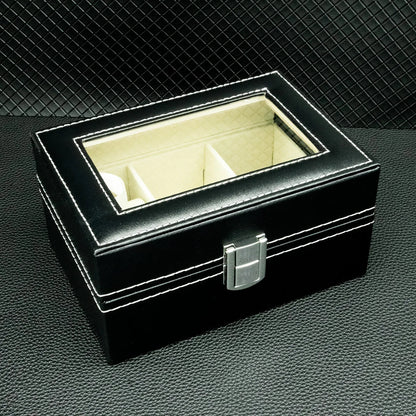 PU Leather Watch Display Box — Glass Top Storage Organizer with Slots for Men’s Watches, Perfect Gift