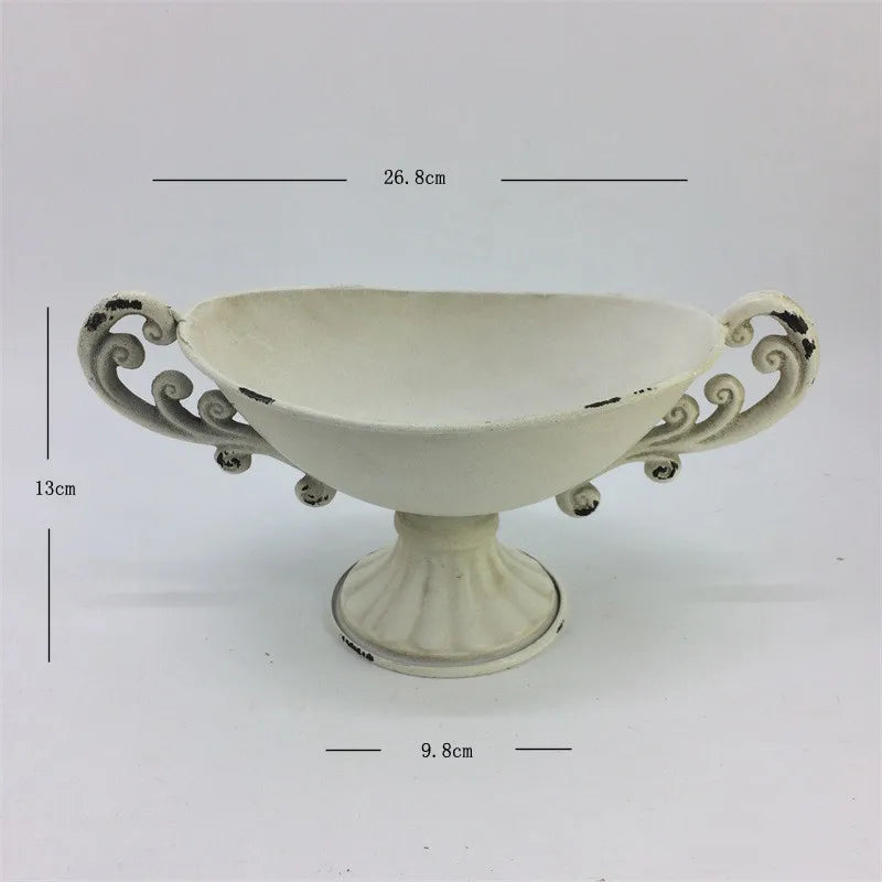 Old Goblet Antique Flower Vase – White Retro European Iron Table Arrangement Container with Handles